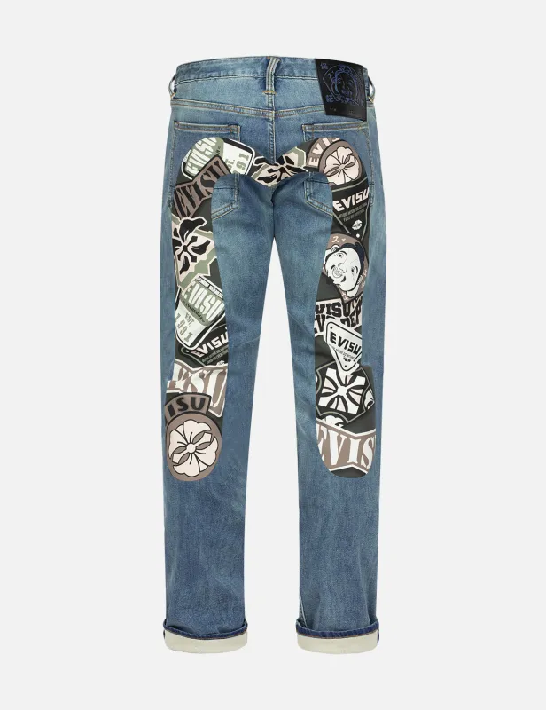 Multi-logo Daicock Print Taper Fit Denim Jeans #2017 sold by Evisu