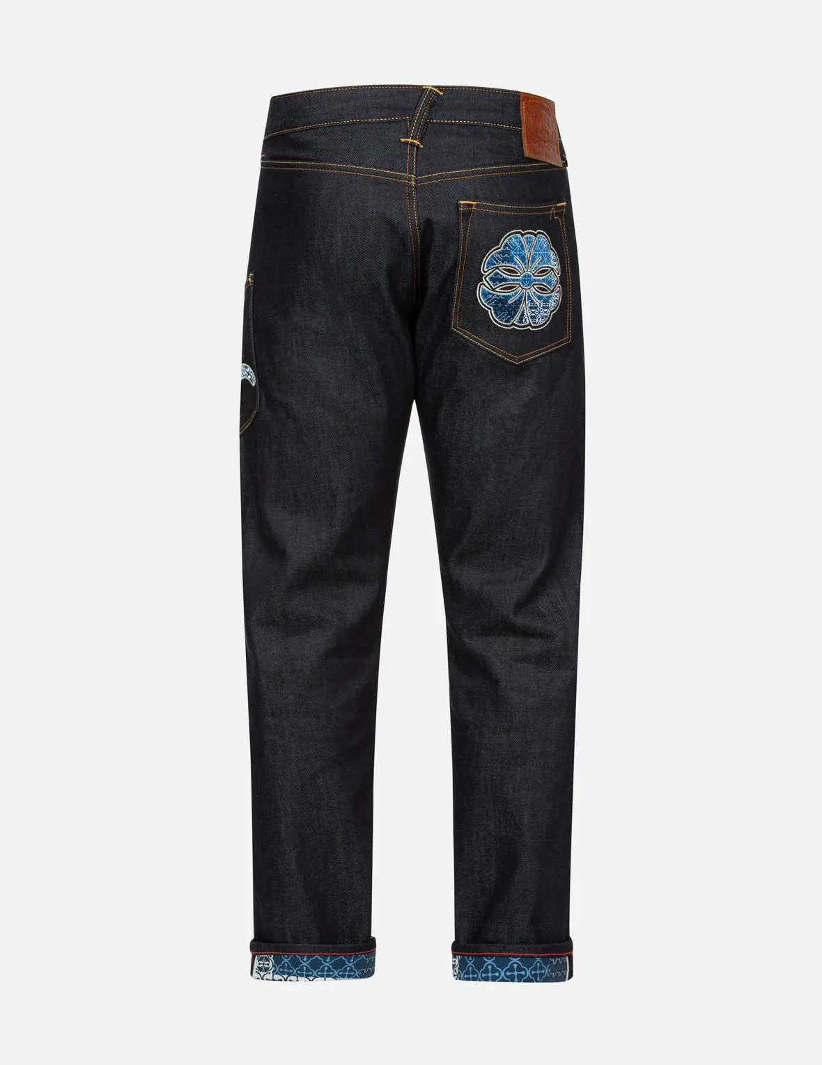 Seagull and Kamon Sashiko Embroidery Taper Fit Jeans #2017 sold by Evisu