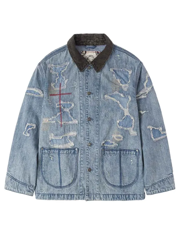 Distressed Fashion Fit Denim Jacket sold by Evisu