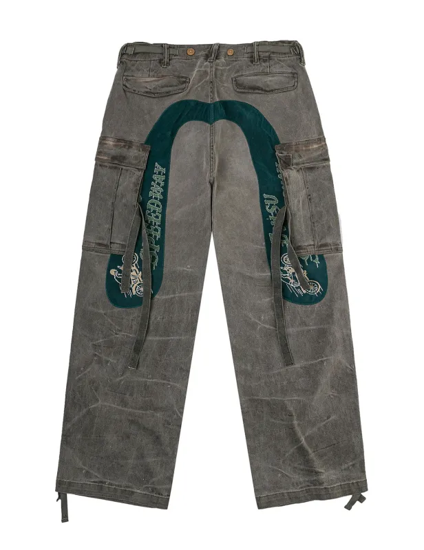 Washed Daicock Embroidery Wide-leg Cargo Jeans sold by Evisu