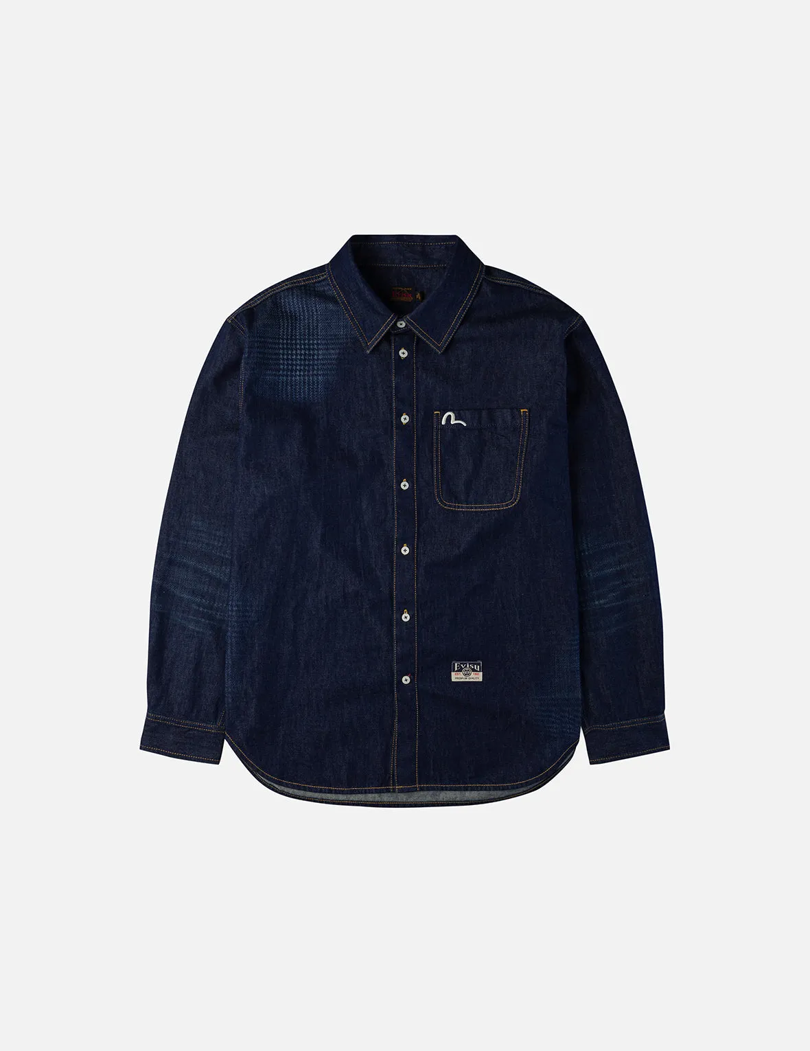 Handbrush Houndstooth Print Relax Fit Denim Shirt sold by Evisu product image thumbnail 3
