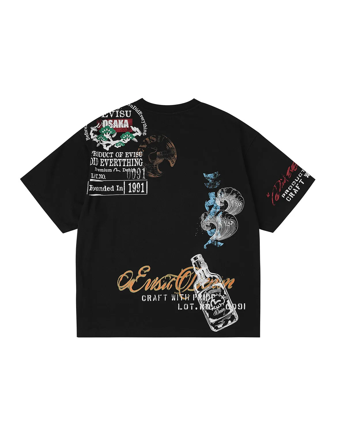 Allover Hand-Drawing Multi Logo Print Regular Fit T-Shirt sold by Evisu product image thumbnail 3