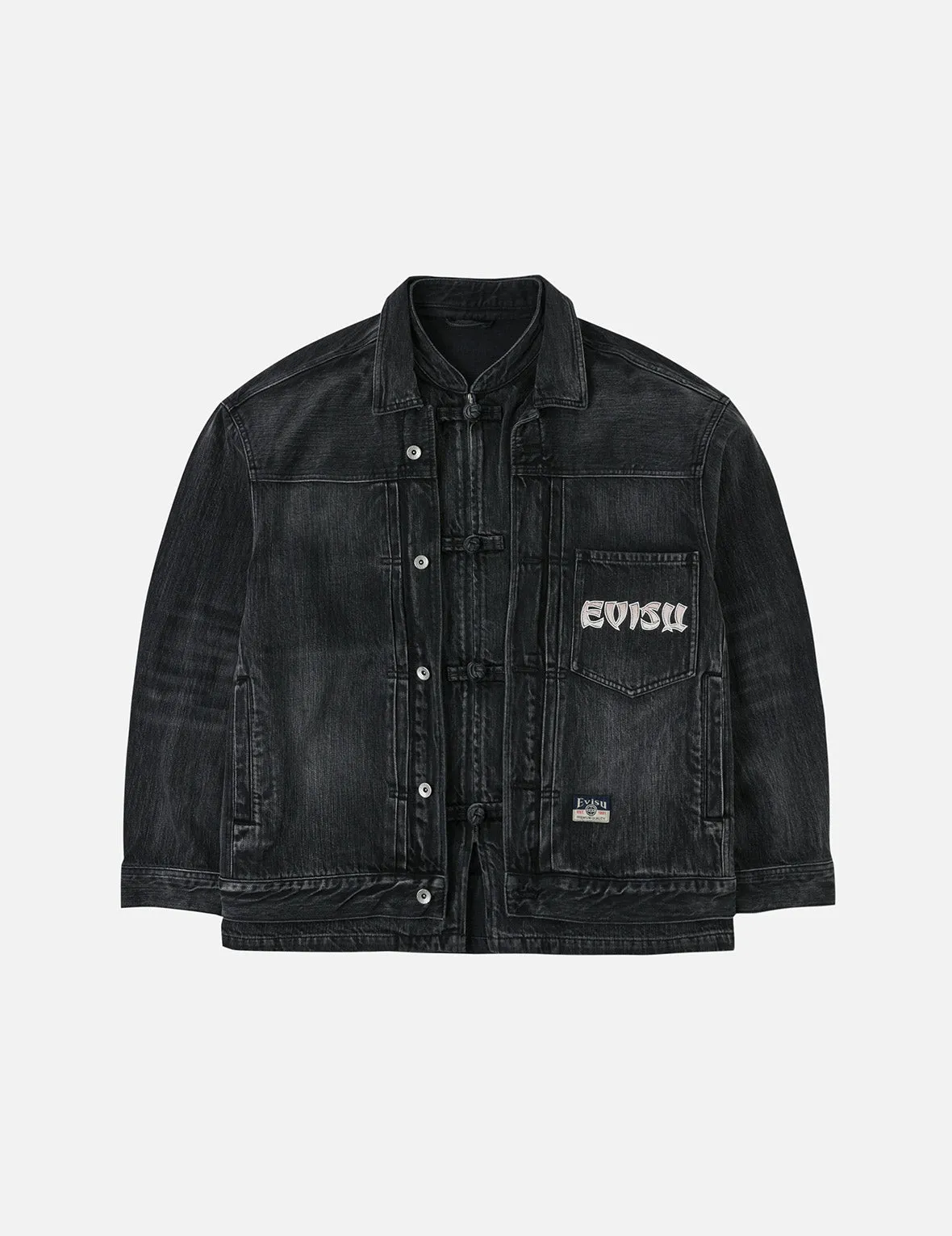 Washed Godhead and Logo Embroidery Oversized Chinese Style Denim Jacket sold by Evisu product image thumbnail 4