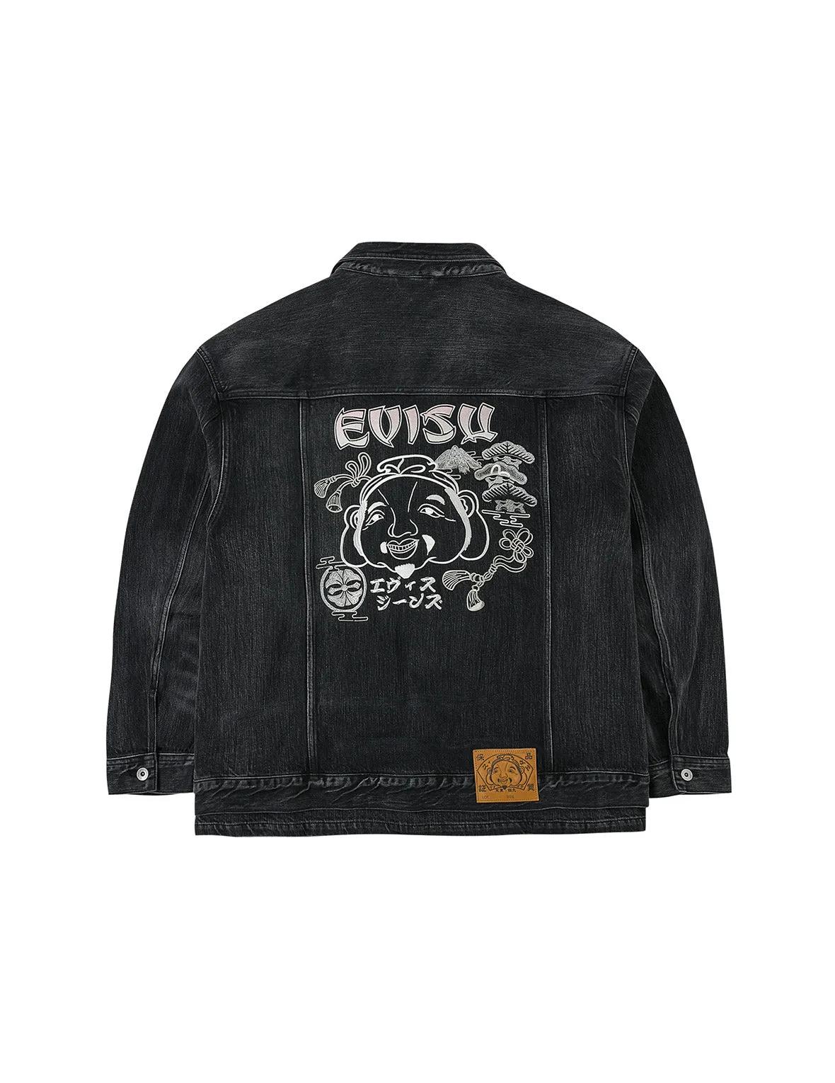 Washed Godhead and Logo Embroidery Oversized Chinese Style Denim Jacket sold by Evisu