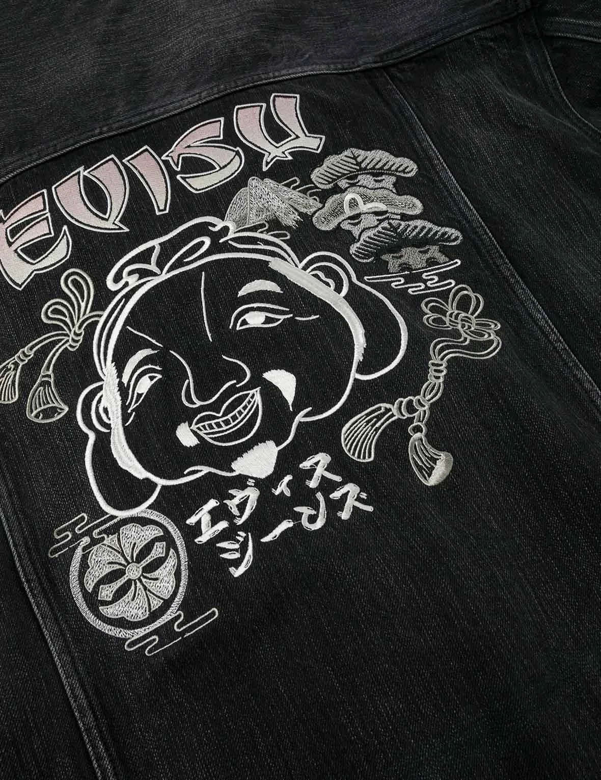 Washed Godhead and Logo Embroidery Oversized Chinese Style Denim Jacket sold by Evisu product image thumbnail 5