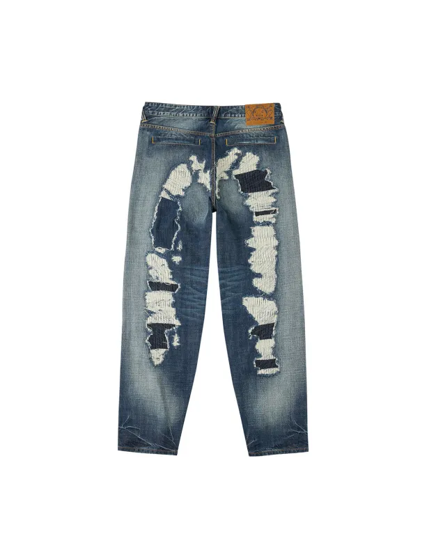 Washed Distressed Daicock Relax Straight Fit Jeans #2030 sold by Evisu