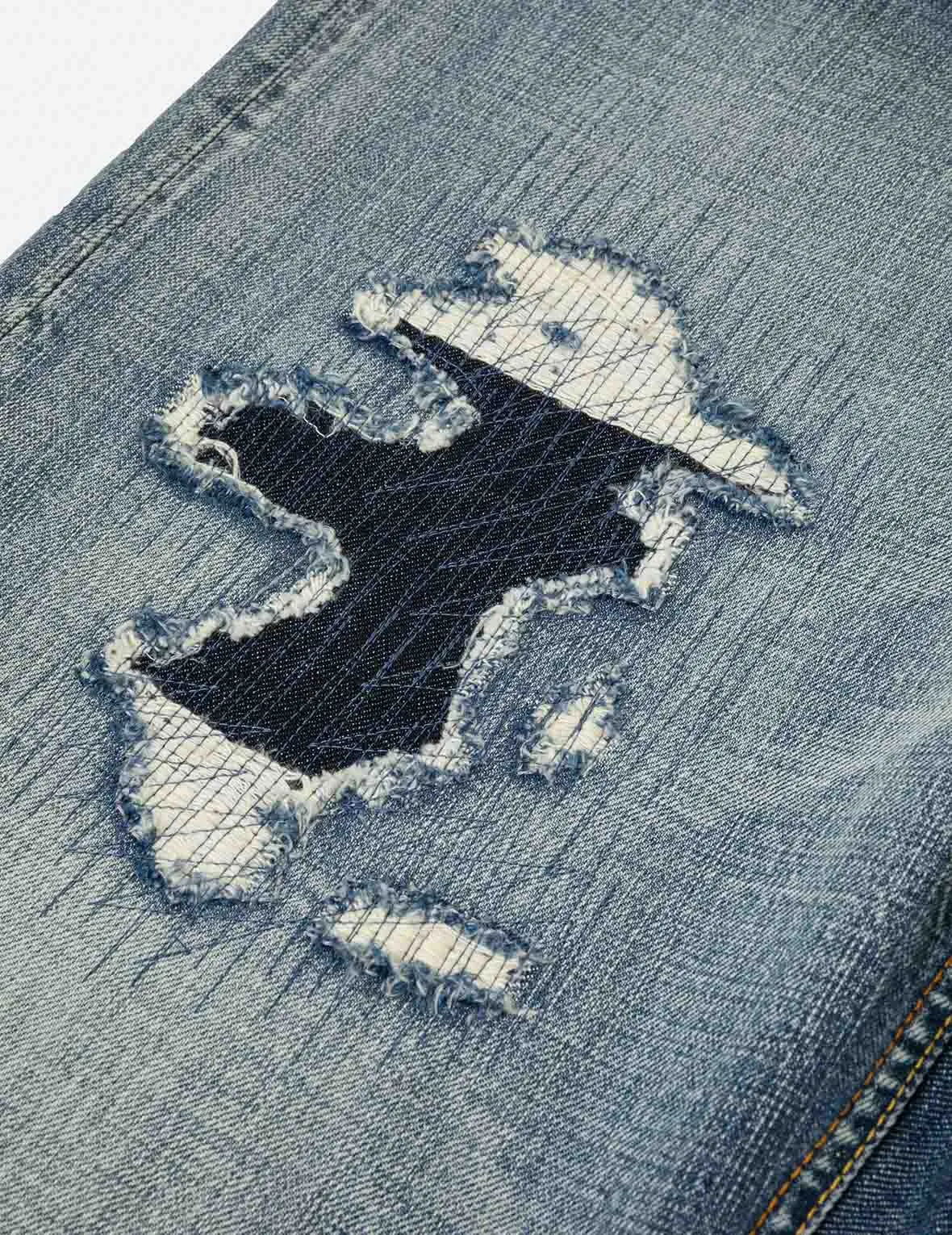 Washed Distressed Daicock Relax Straight Fit Jeans #2030 sold by Evisu product image thumbnail 5