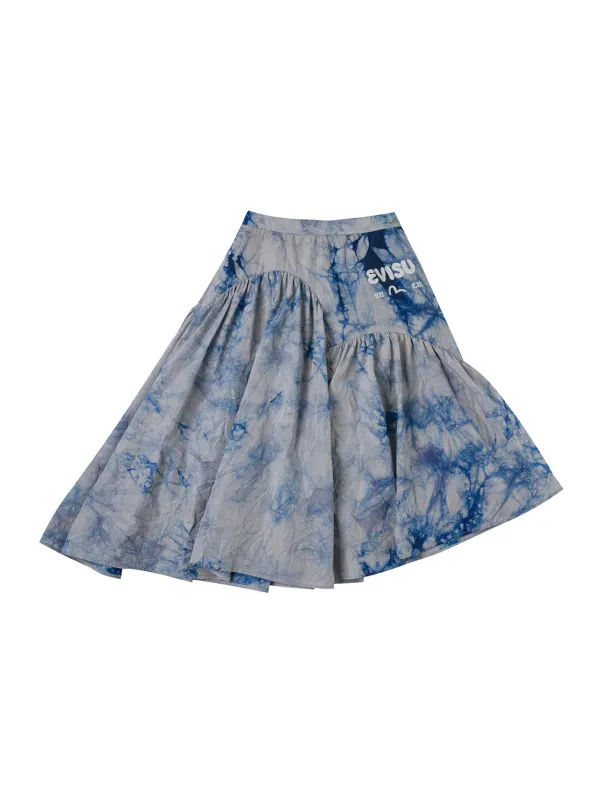 Tie-dye Seagull-inspired Asymmetrical Ruffles Oversized Midi Skirt sold by Evisu