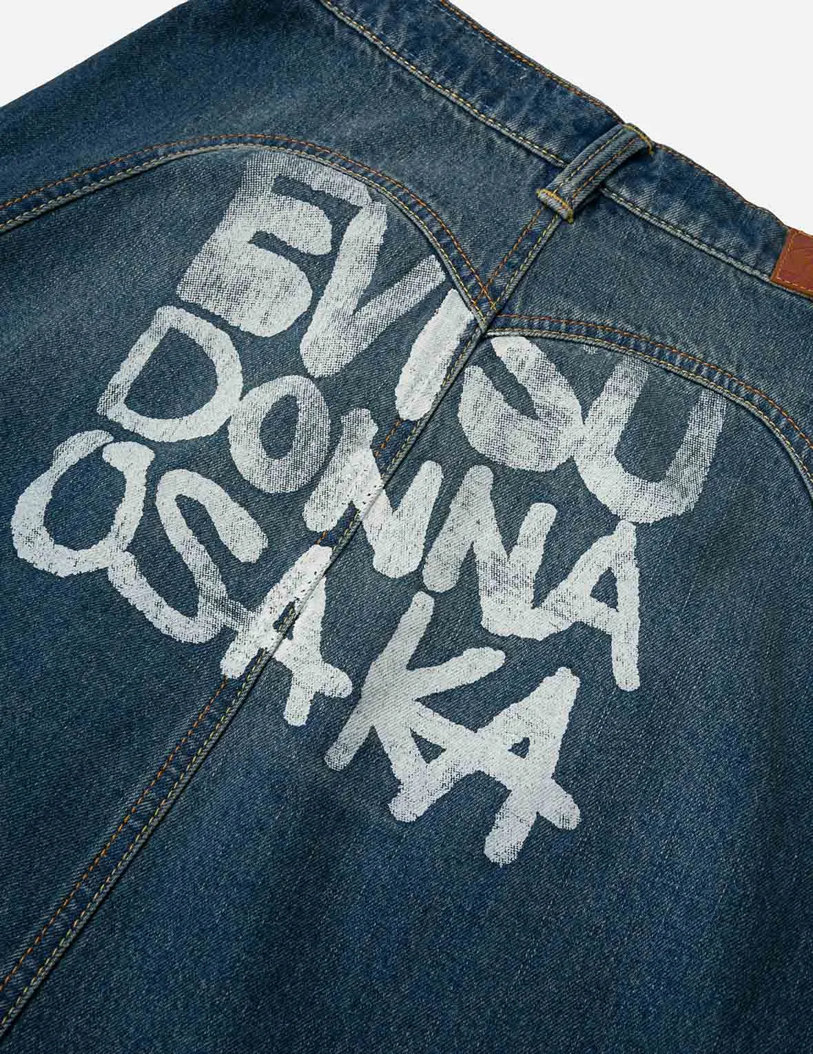 Slogan Print Fashion Fit Washed Denim A-line Skirt sold by Evisu product image thumbnail 5