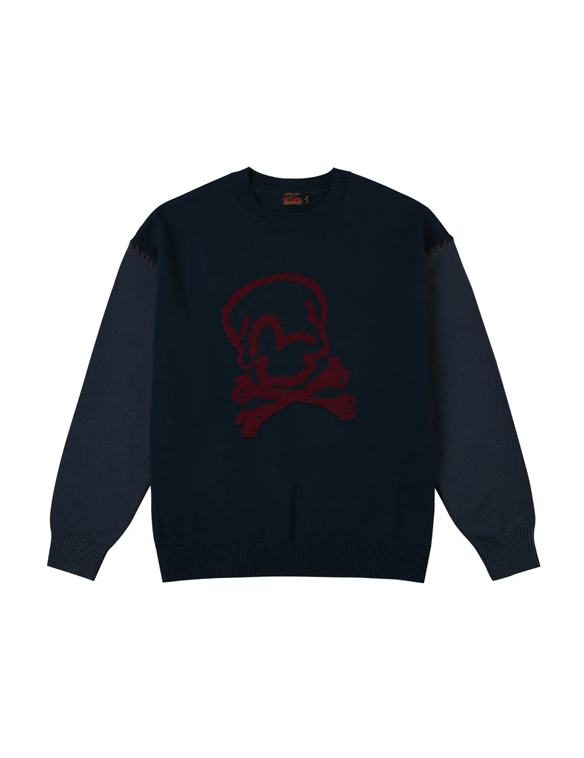 Skull and Seagull Jacquard Oversized Color-Blocking Knit Sweater sold by Evisu