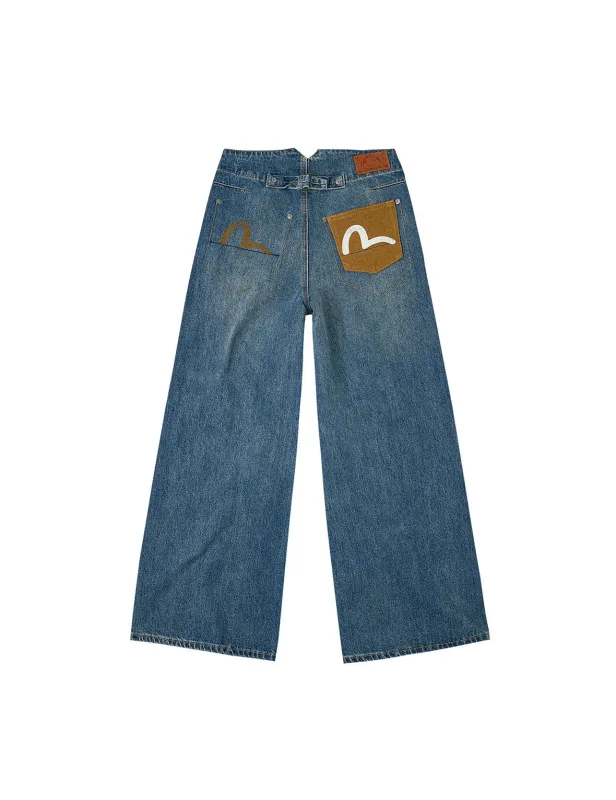 Seagull Print Wide-Leg Jeans sold by Evisu