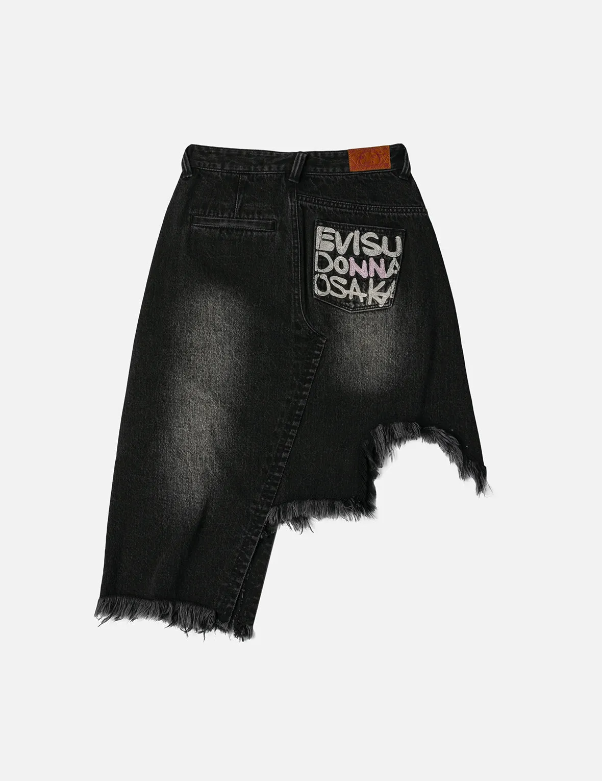 Seagull and Slogan Embroidery Regular Fit Distressed Washed Denim Skirt sold by Evisu product image thumbnail 4