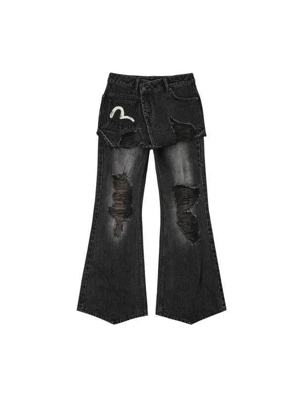 Mottled Seagull and Distressed Fashion Fit Denim Skorts made by Evisu