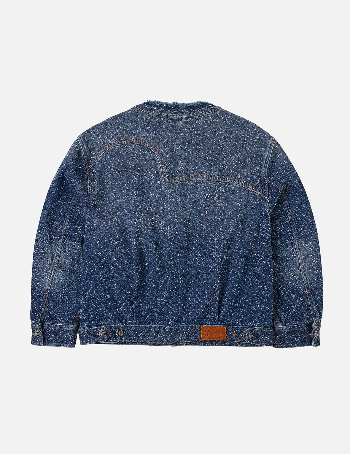 Leather Trim Fashion Fit Collarless Denim Jacket sold by Evisu product image thumbnail 4