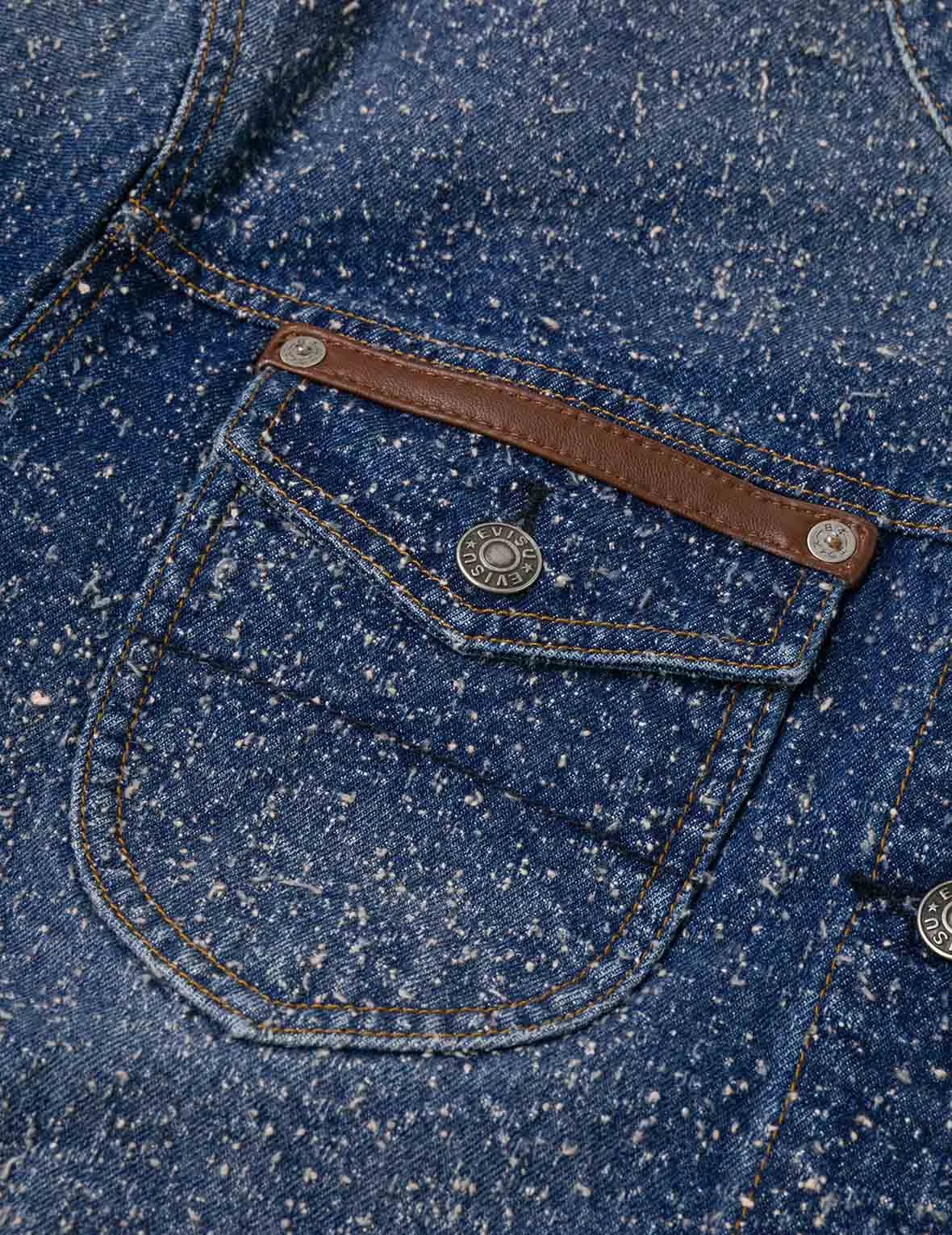 Leather Trim Fashion Fit Collarless Denim Jacket sold by Evisu product image thumbnail 5