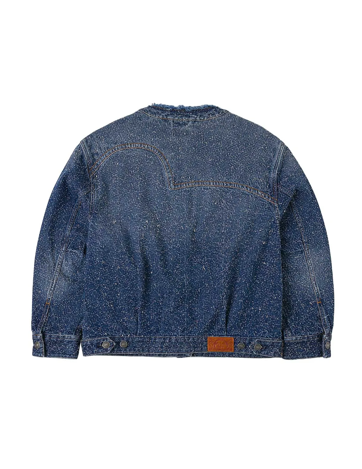 Leather Trim Fashion Fit Collarless Denim Jacket sold by Evisu product image thumbnail 2