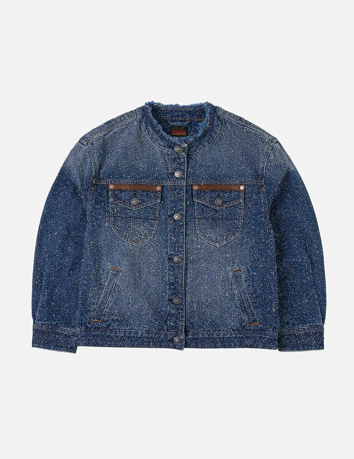 Leather Trim Fashion Fit Collarless Denim Jacket sold by Evisu product image thumbnail 3