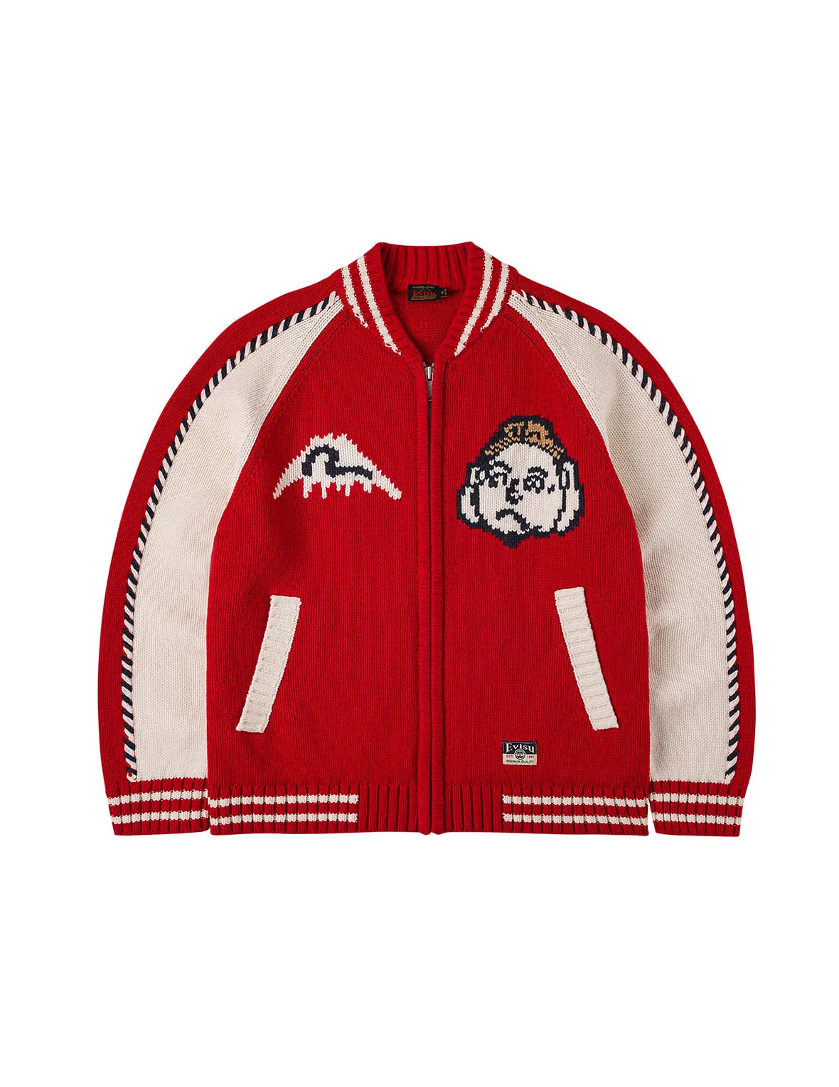 Henohenomohe Godhead Intarsia Knit Relax Fit Cardigan sold by Evisu product image thumbnail 3