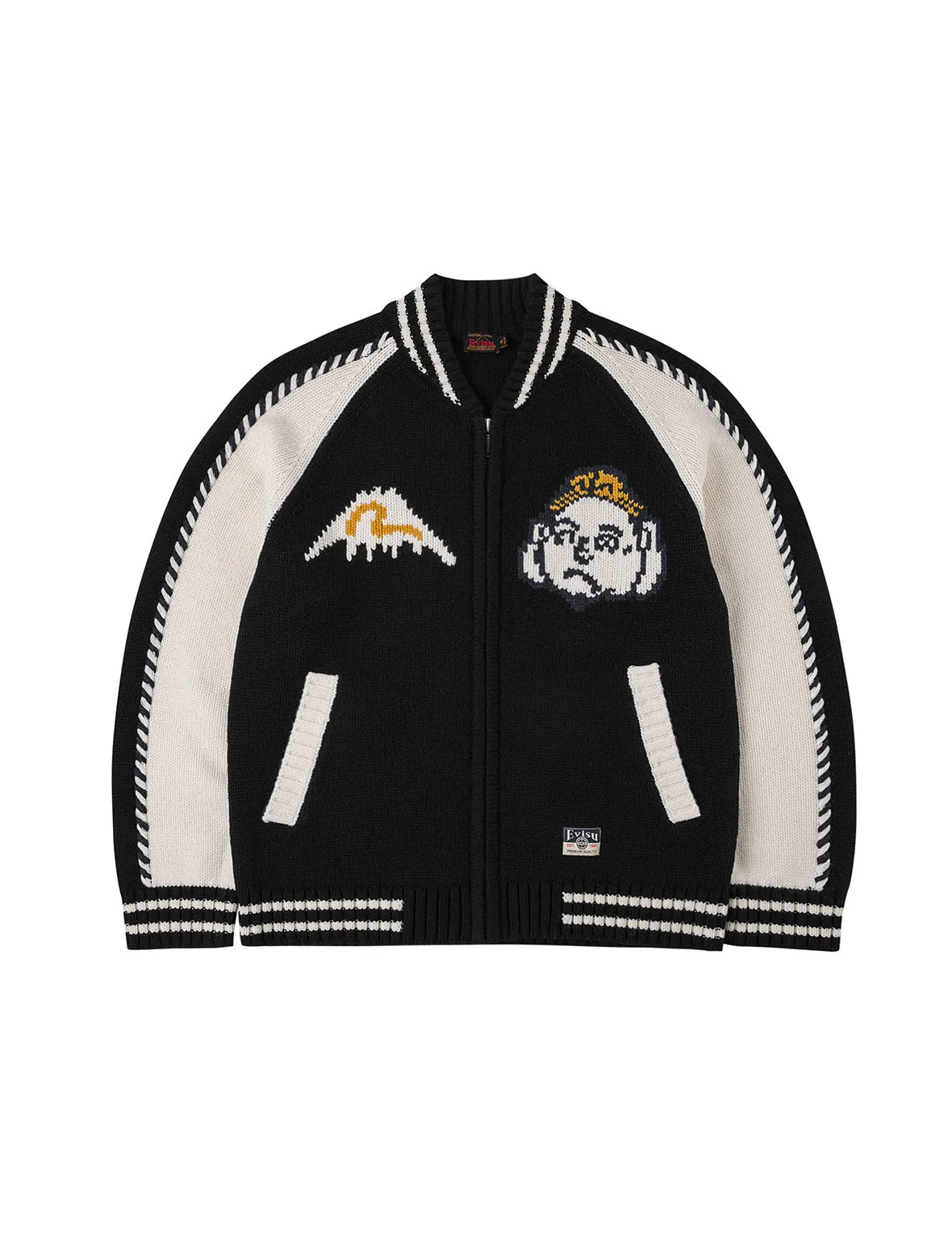 Henohenomohe Godhead Intarsia Knit Relax Fit Cardigan sold by Evisu product image thumbnail 4
