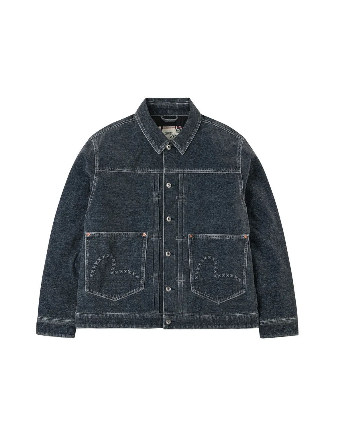 Emboss Rivet Seagull Relax Fit Washed Denim Jacket sold by Evisu