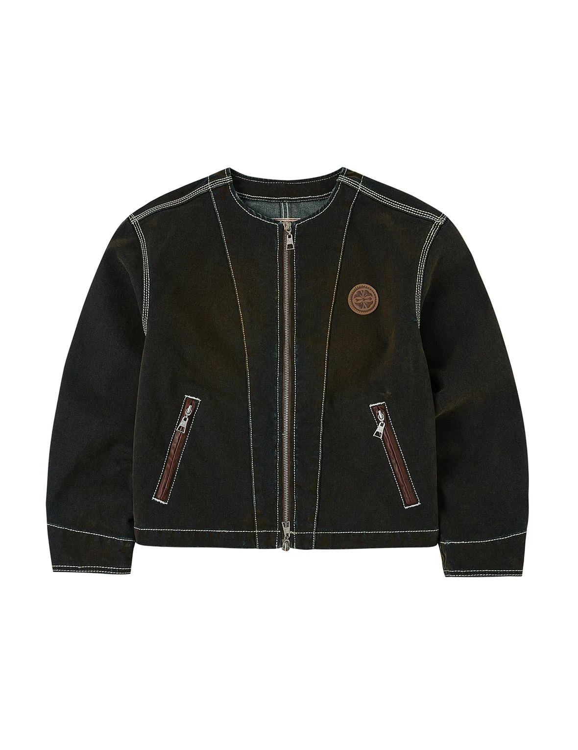 Contrast Stitch Design and Kamon Leather Label Regular Fit Denim Jacket sold by Evisu