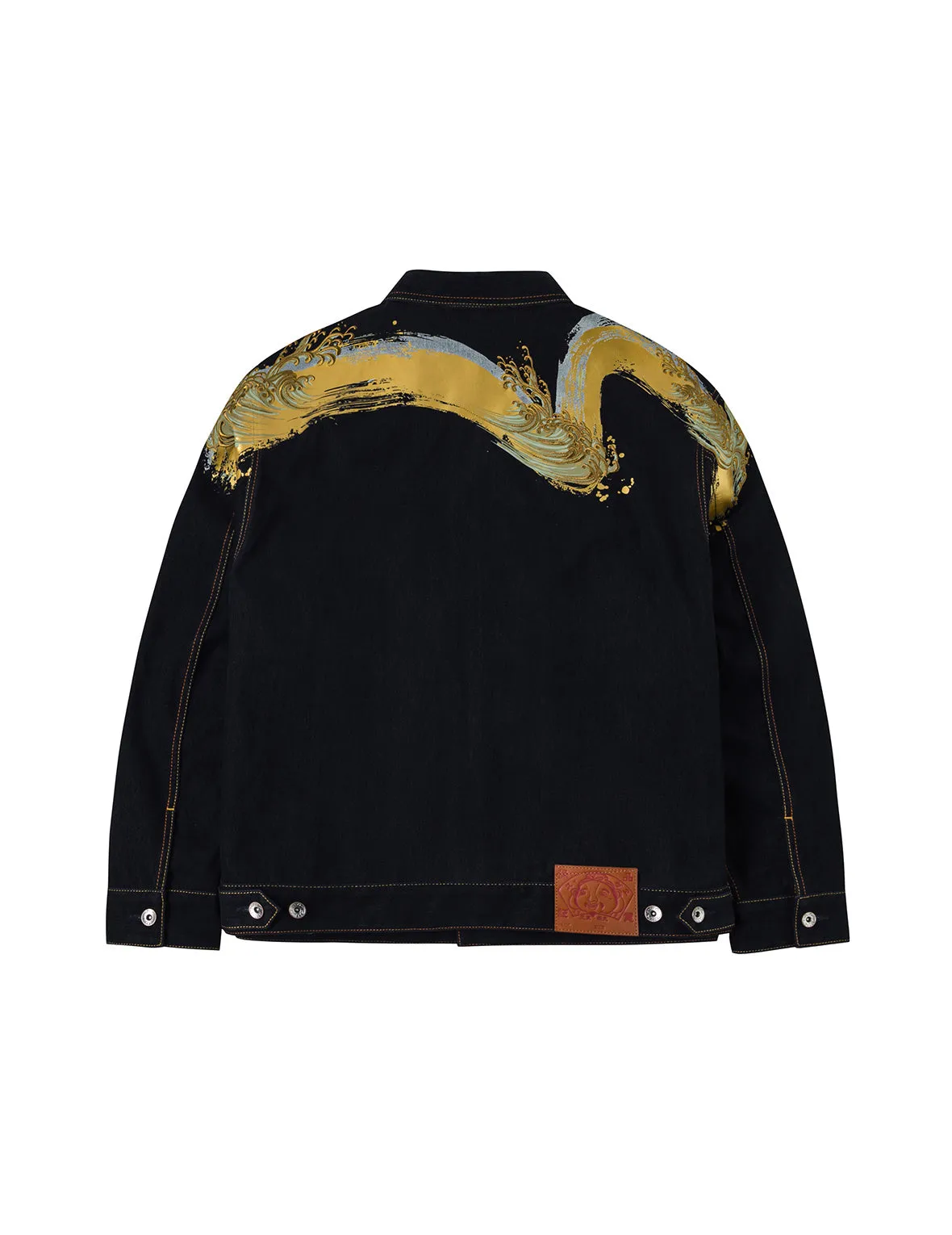 Brushstroke Daicock Print with Logo Embroidery Loose Fit Denim Jacket sold by Evisu
