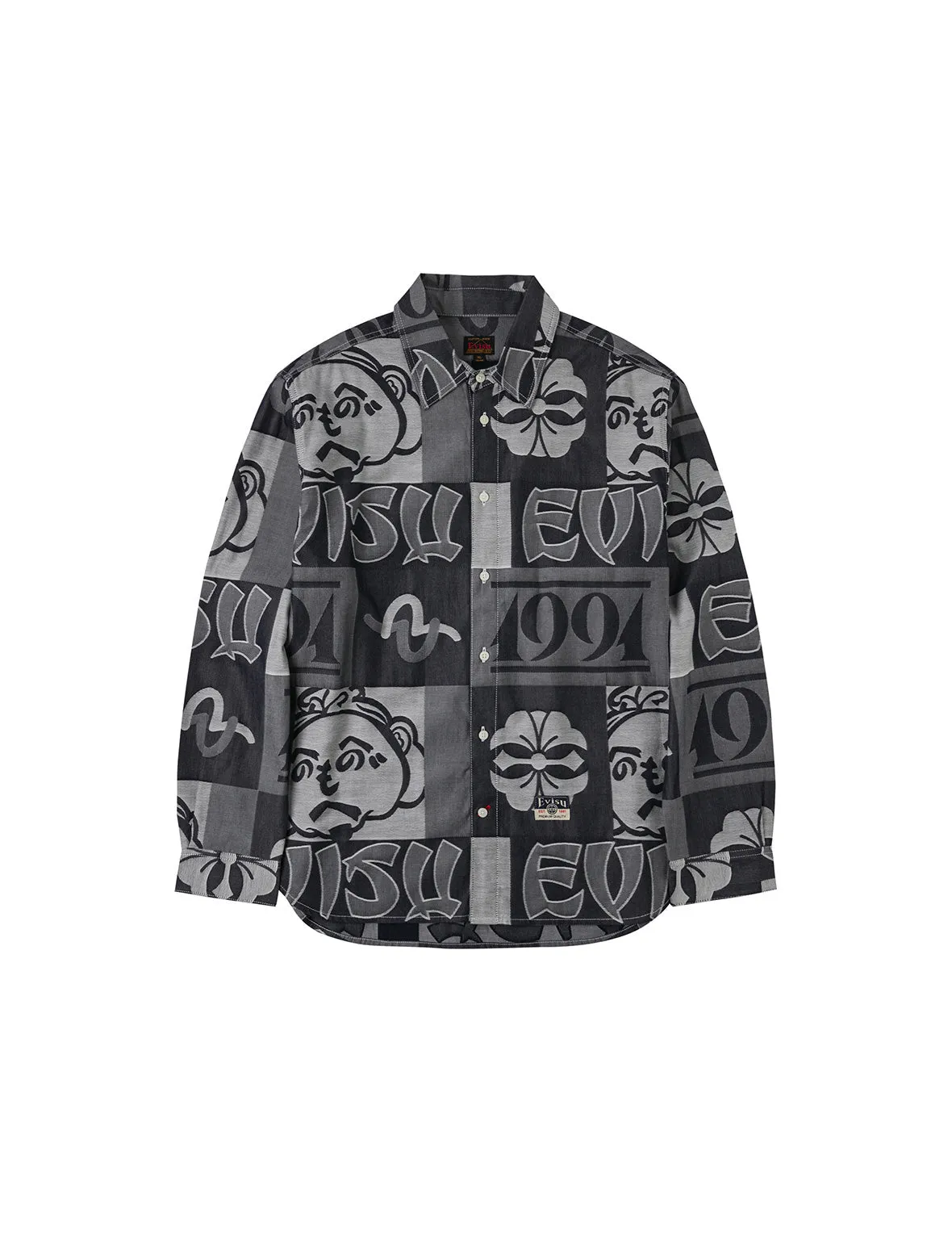 Allover Henohenomohe Godhead Jacquard Relax Fit Denim Shirt sold by Evisu