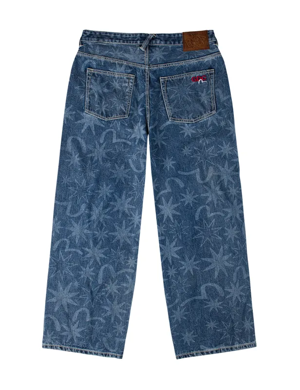EVISU X GDC Allover Washed Print Relax Fit Jeans sold by Evisu