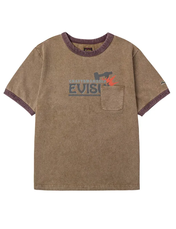 EVISU Workwear Print Relax Fit Ringer T-shirt sold by Evisu