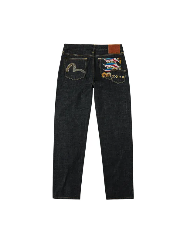 Seagull and Japanese Temple Embroidery Regular Fit Jeans #2020 sold by Evisu
