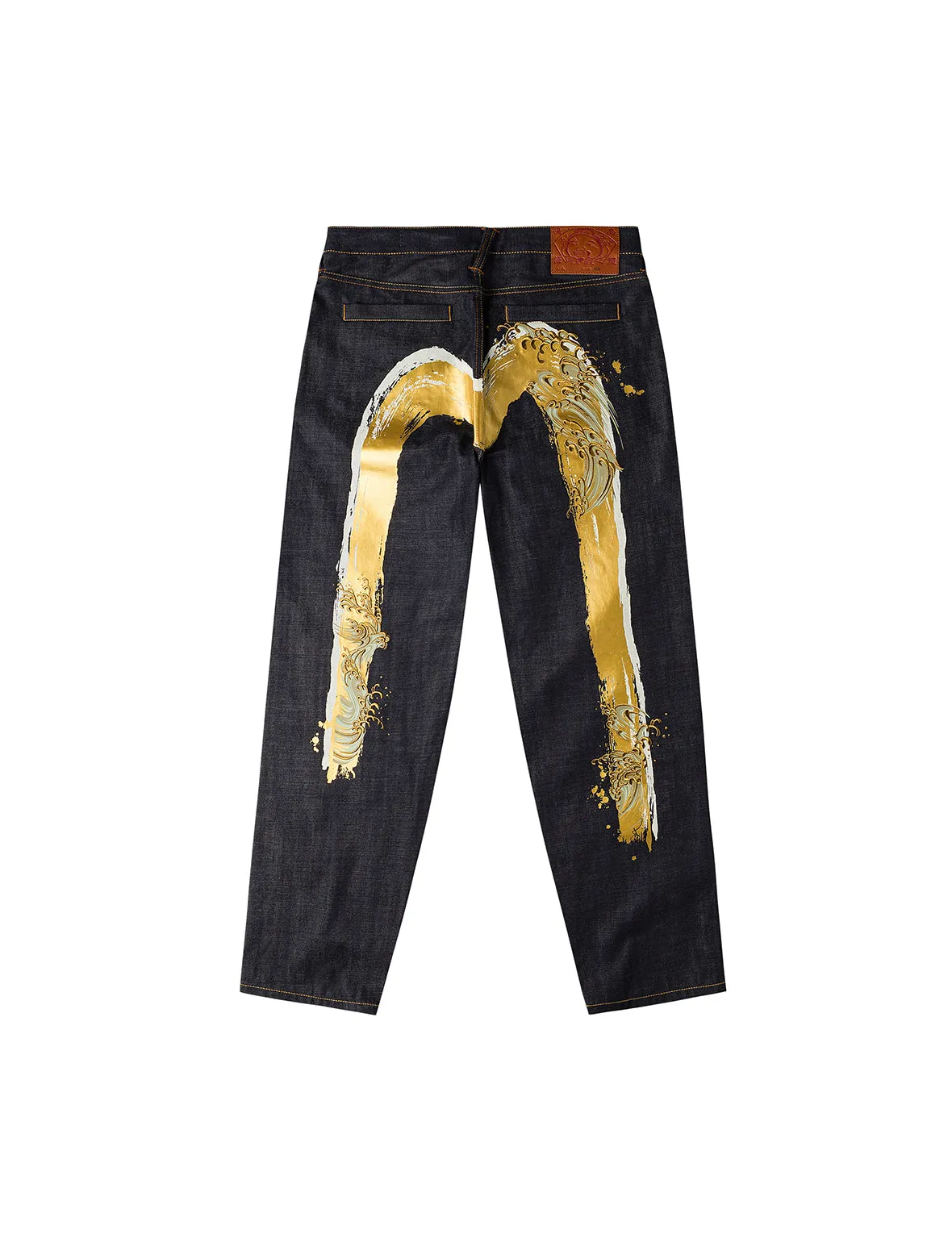 Handbrush Daicock Print with Wave Embroidery Relax Fit Jeans sold by Evisu