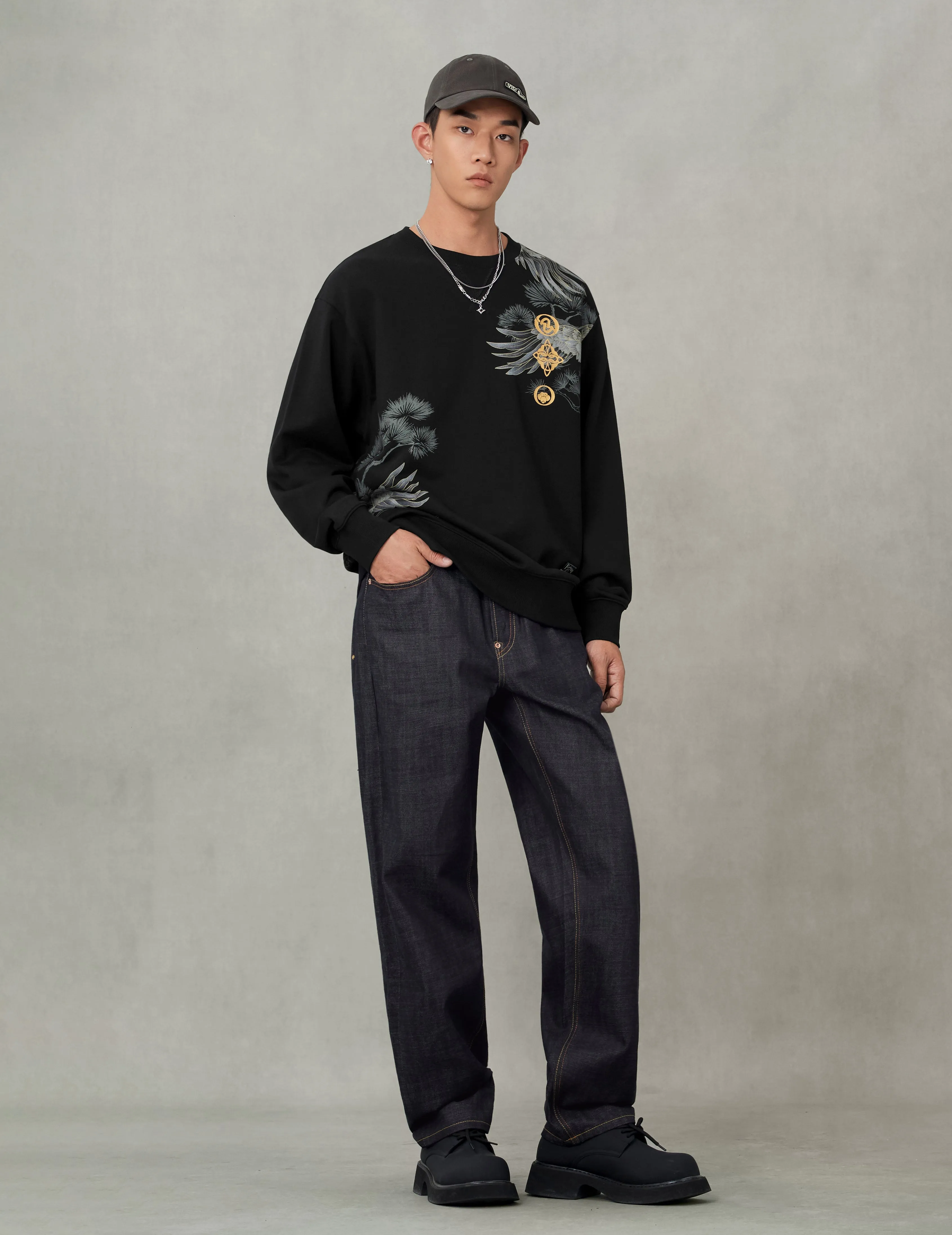 Handbrush Daicock Print with Wave Embroidery Relax Fit Jeans sold by Evisu product image thumbnail 5