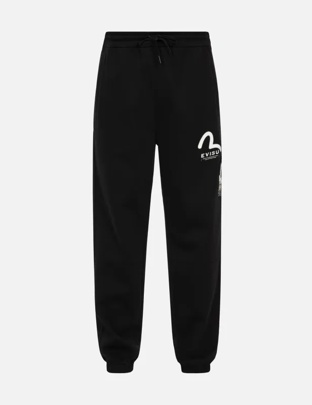 Multi Pocket and Logo Print Loose Fit Sweatpants sold by Evisu