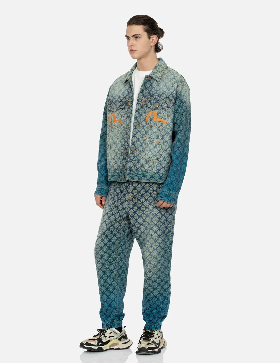 Gradient Allover Kamon Jacquard and Seagull Embrodiery Relax Fit Denim Jacket sold by Evisu product image thumbnail 3