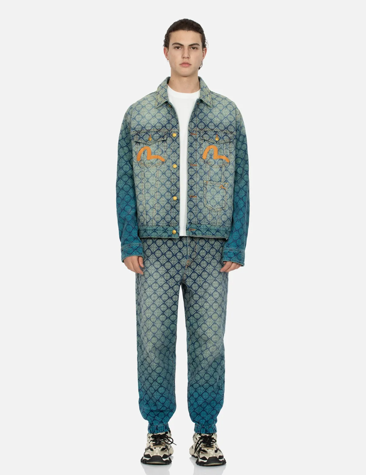 Gradient Allover Kamon Jacquard and Seagull Embrodiery Relax Fit Denim Jacket sold by Evisu product image thumbnail 5