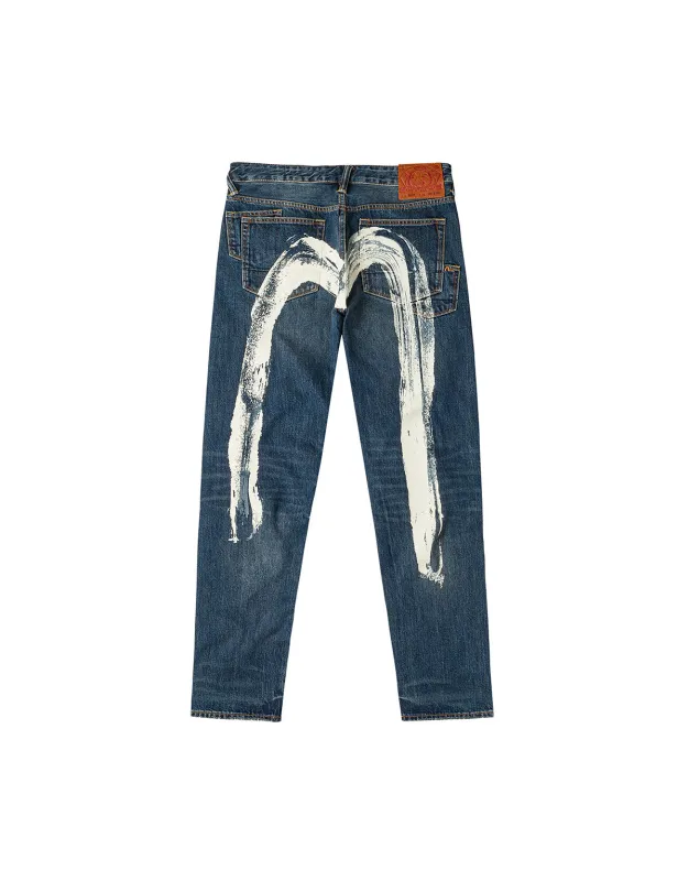 7-Pocket Design Washed Daicock Print Taper Fit Jeans #2017 sold by Evisu