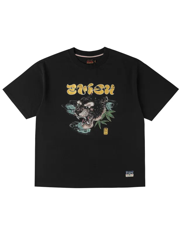 Leopard Head Printed T-Shirt made by Evisu