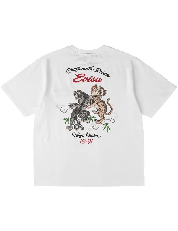 Duo Leopard Printed Embroidery T-Shirt sold by Evisu