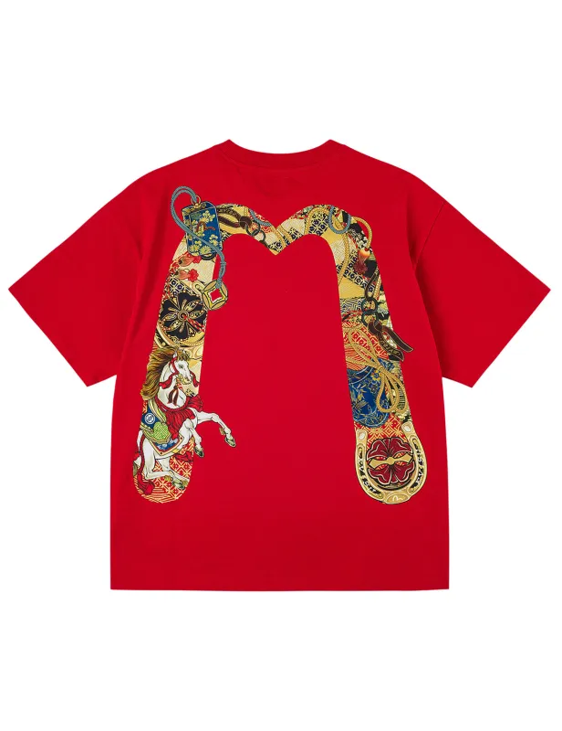 Year Of Horse Daicock Printed T-shirt - Red sold by Evisu