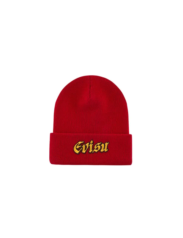 Evisu Logo Embroidery Beanie - Red made by Evisu