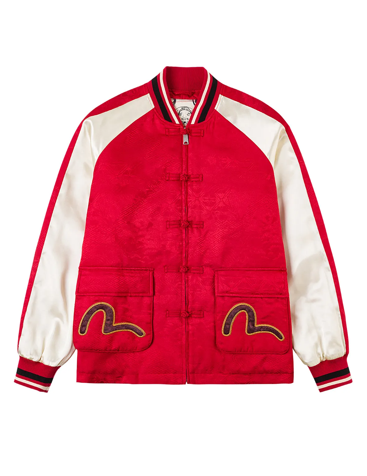 Allover Jacquard Padded Chinese Jacket - Red sold by Evisu