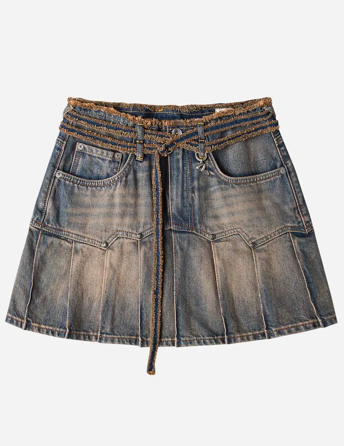 Two Tone Pleated Denim Skirts sold by Evisu product image thumbnail 3