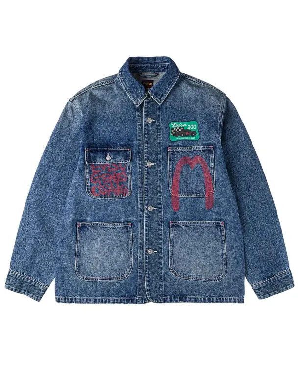 Multi Patches Denim Chore Jacket sold by Evisu