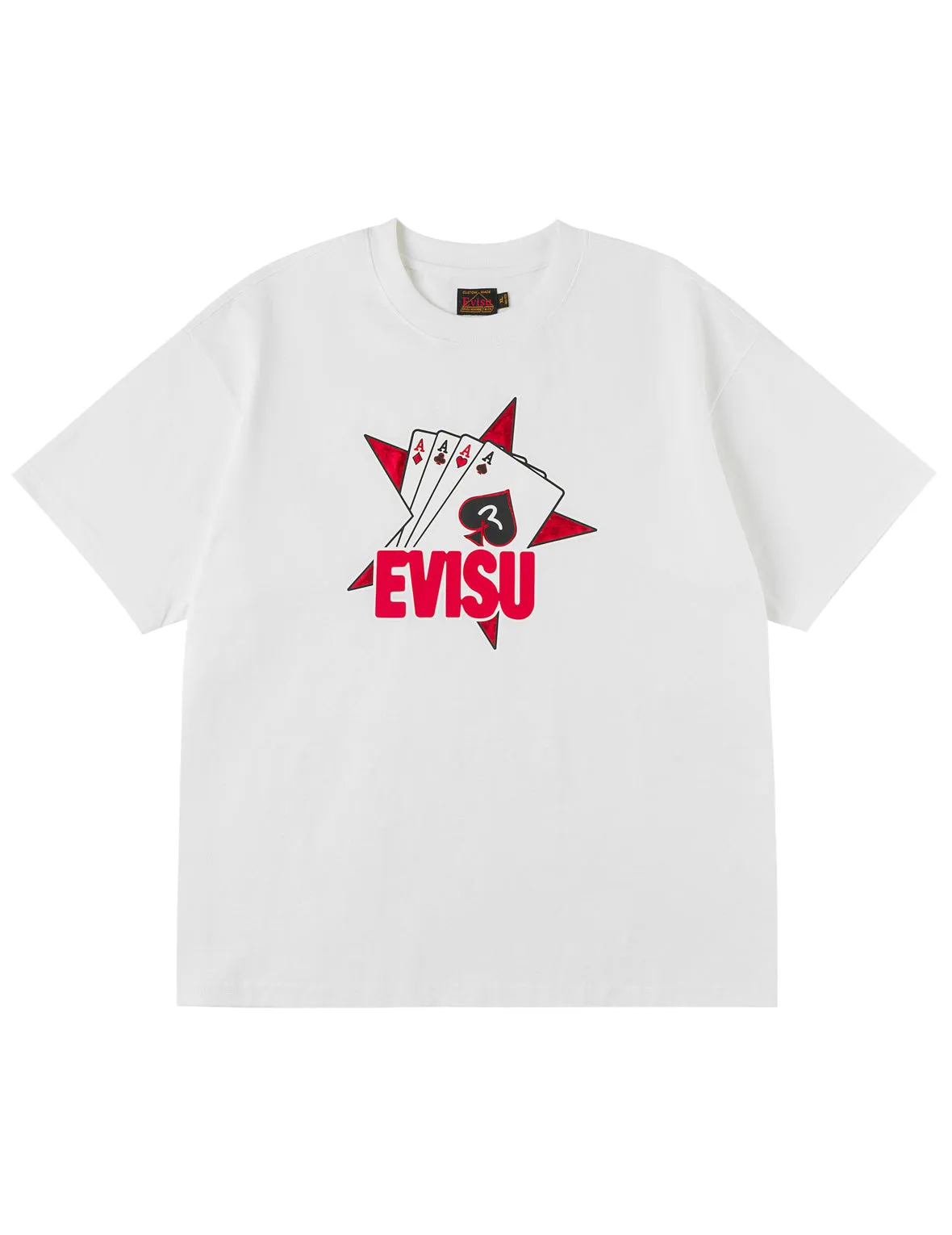 Poker Aces and Flocked Star T-shirt - White sold by Evisu