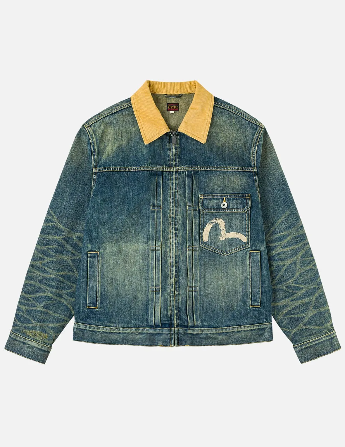 Contrast Collar Zipped Denim Jacket sold by Evisu product image thumbnail 3