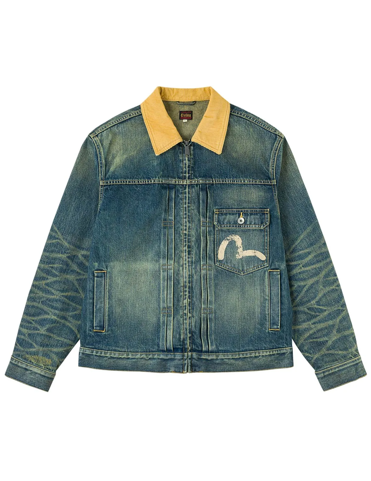 Contrast Collar Zipped Denim Jacket sold by Evisu