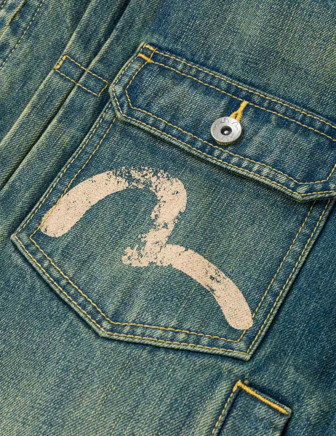 Contrast Collar Zipped Denim Jacket sold by Evisu product image thumbnail 5