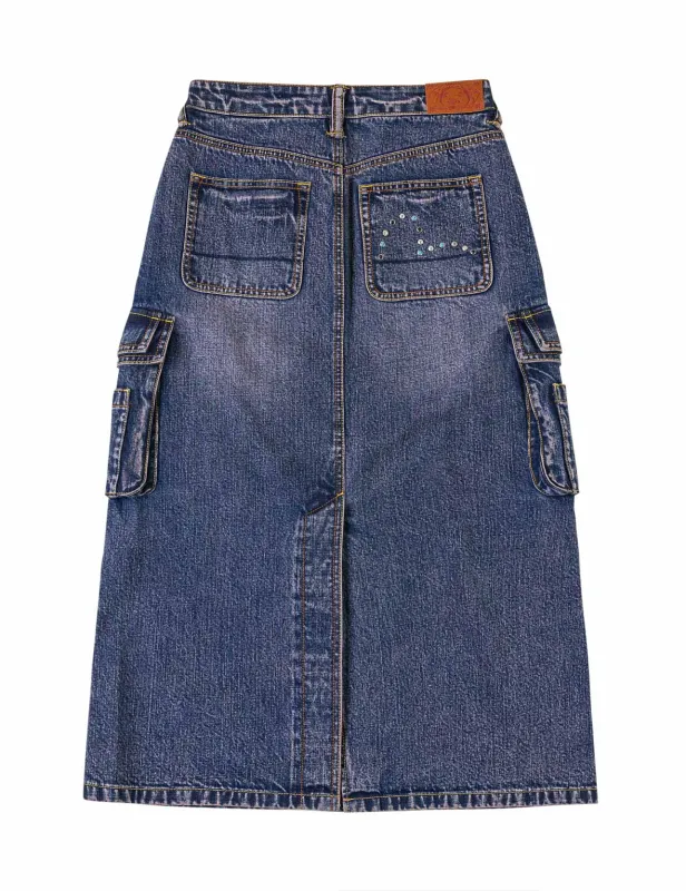 Studded Denim Cargo Skirt sold by Evisu