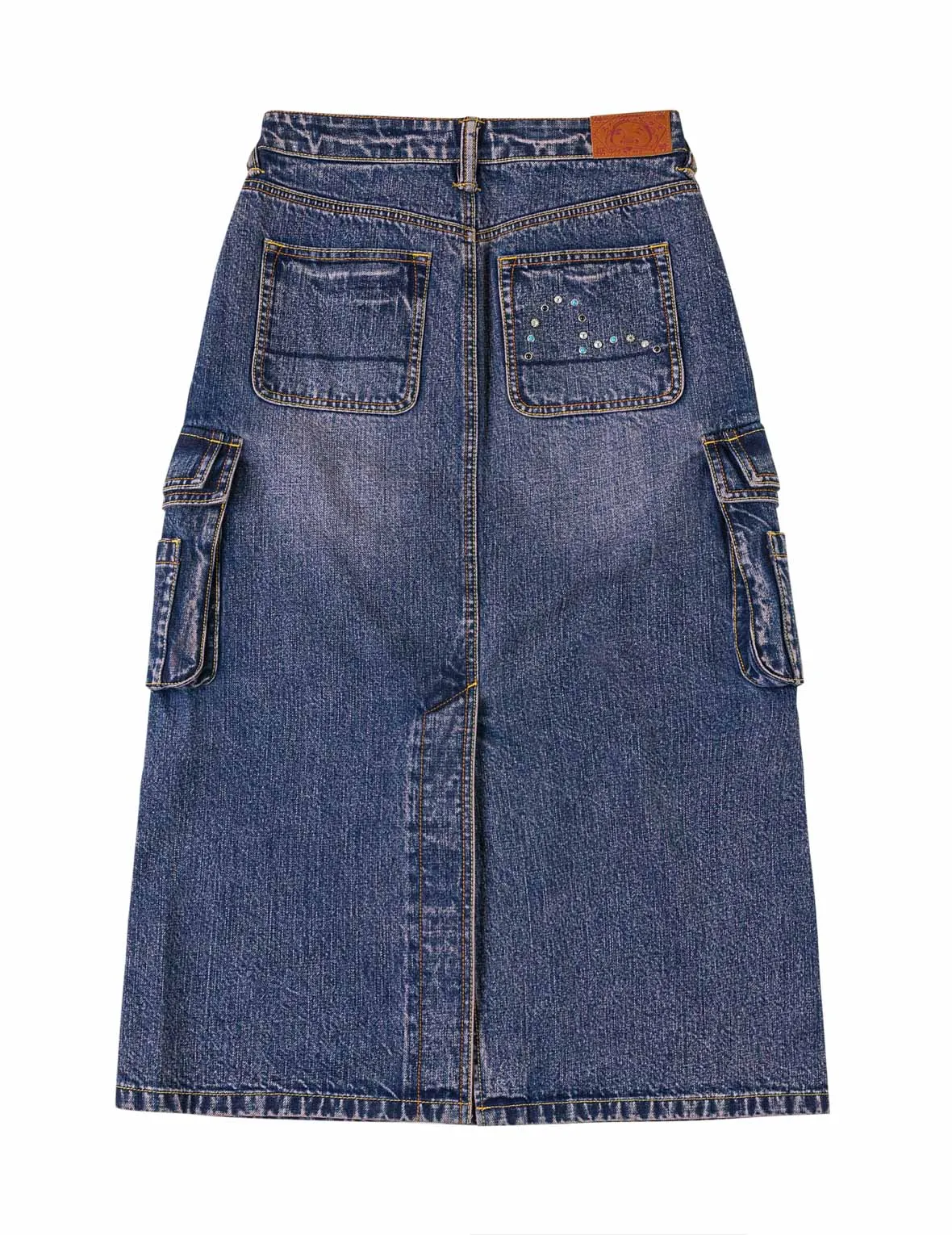 Studded Denim Cargo Skirt sold by Evisu