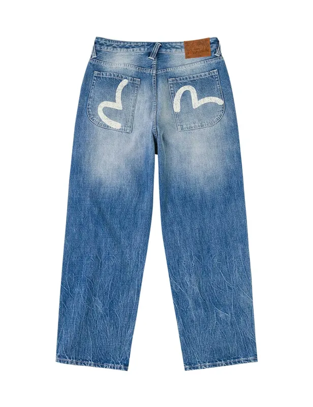 Seagull Print Double Knee Jeans made by Evisu